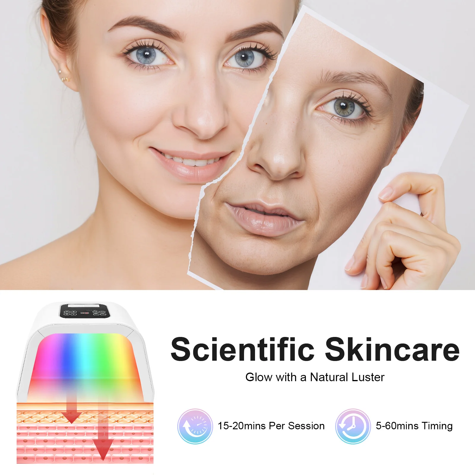 Masque facial anti-âge professionnel LED pour rajeunissement, éclat de la peau et soin du visage à domicile